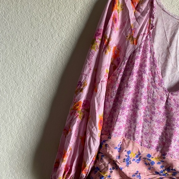 For Love Bell Long Sleeve Floral Dress Layered Ruffle V Neck Boho Cottage Mini S - Picture 12 of 15